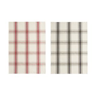 Lot De 2 Torchons En Métis Rouge Et Noir 55x75