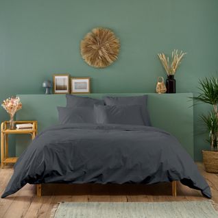 Housse De Couette 240x260cm Parure Coton Anthracite