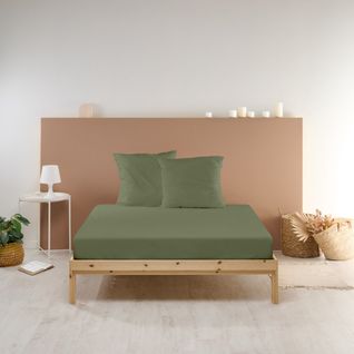 Drap Housse Uni 180x200cm Percale Kaki