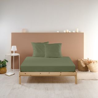 Drap Housse Uni 90x190cm Percale Kaki