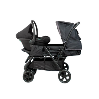 Poussette Double Jumeaux - Combiné Poussette Double + Siege Auto I-size - 4 Roues - Noir