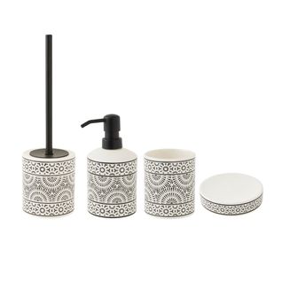 Set Salle De Bain à Motifs 4 Pièces Porcelaine Noir Et Blanc