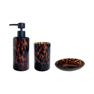 Set Salle De Bain Léopard 3 Pièces Verre Marron