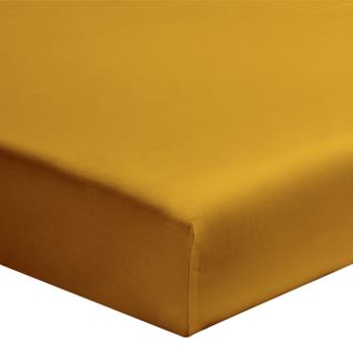 Drap Housse Uni En Coton Jaune Curry 160x200