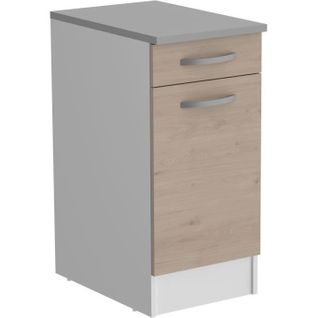 Meuble Bas 1 Porte + 1 Tiroir + Plan - Décor Chêne Jackson - L 40 X P 60 X H 86 Cm - Oslo