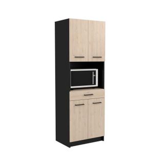 Buffet De Cuisine Idem - Décor Chêne Et Noir - 4 Portes + 1 Tiroir - L 60 X P 42 X H 177 Cm