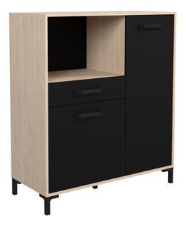 Buffet Cuisine Factory - Décor Chene Et Noir - 2 Portes + 1 Tiroir L 100 X P 43,3 X H 116 Cm