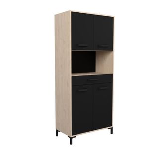 Buffet De Cuisine Factory - Décor Chêne Et Noir - 2 Portes + 1 Tiroir - L 80 X P 43,3 X H 185 Cm
