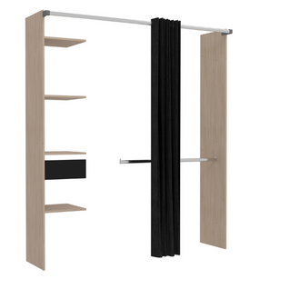 Armoire Botan G - 200cm, 4 Étagères, 1 Tiroir, 1 Tringle, 1 Rideau- Chêne