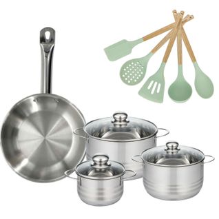 Lot Poêle 28cm Et 3 Faitout 16/20/24cm Fackelmann Etherna Avec 5 Ustensiles