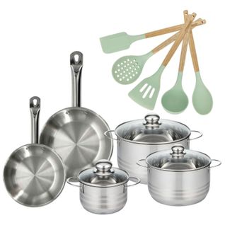 Lot 2 Poêles 20/24cm Et 3 Faitouts 16/20/24cm Fackelmann Etherna Avec 5 Ustensiles