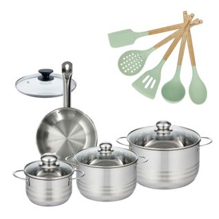 Lot Poêle 20cm Et 3 Faitouts 16/20/24cm Fackelmann Etherna Avec 6 Ustensiles