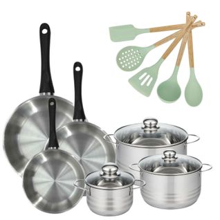 Lot De 3 Poêles 20/24/28cm Et 3 Faitouts 16/20/24cm Fackelmann Généva Avec 5 Ustensiles Fackelmann