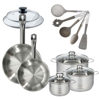 Lot 2 Poêles 24/28cm Fackelmann Eterna Avec 3 Faitouts 16/20/24 Cm Et 5 Ustensiles Fackelmann