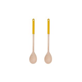 Ensemble De 2 Cuillères De Cuisine En Bois Avec Manche En Silicone Coloré
