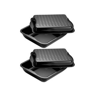 Ensemble De 2 Plats à Four Avec Couvercle En Acier Émaillé 42 X 34 Cm