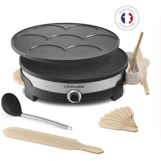 Crepiere 109 017 Tradi' Duo - Plaques Amovibles Fonte D'aluminium Grande Crepe+7 Mini Crepes- 1500w