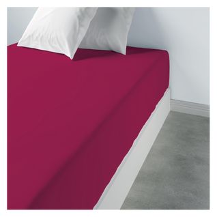 Drap Housse Uni Coton Cerise 160 X 200 X 35 Cm