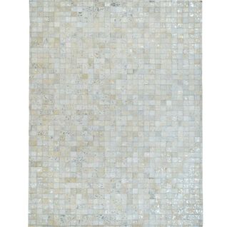 Tapis Salon En Cuirs Recyclés Blanc Argenté 120x170
