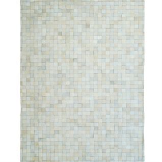 Tapis Salon En Cuir Naturel Recyclé Mosaïque Blanc 120x170
