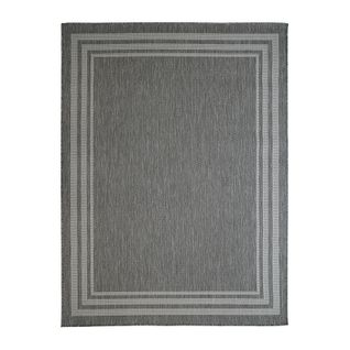 Tapis Intérieur-extérieur Aspect Jute Motif Cadre Gris Clair 133x170