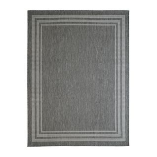 Tapis Intérieur-extérieur Aspect Jute Motif Cadre Gris Clair 133x170 - Terrain Cadre