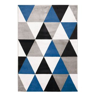 Tapis Salon Toucher Laineux Motif Triangles Bleu 150x220