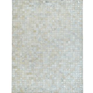 Tapis Salon En Cuirs Recyclés Blanc Argenté 160x230