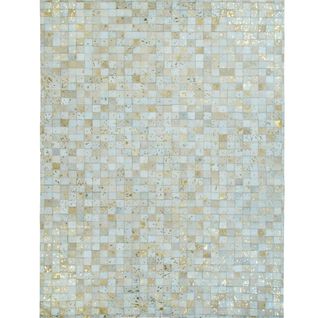 Tapis Salon En Cuirs Recyclés Blanc Doré 160x230