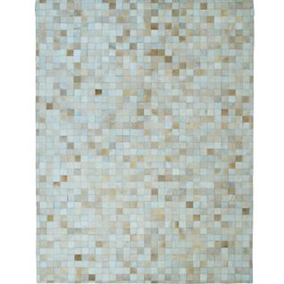Tapis Salon En Cuir Naturel Recyclé Mosaïque Beige 160x230