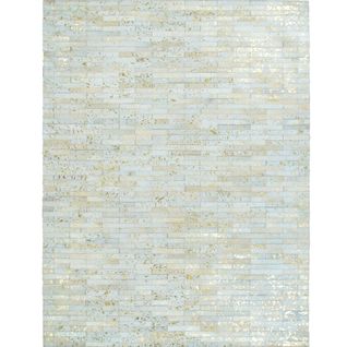 Tapis Salon En Cuir Recyclé Naturel Doré Patchwork 190x290