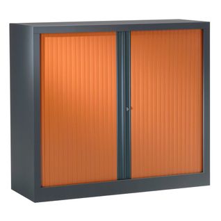 Armoire De Bureau Portes à Rideaux 2 Étagères Anthracite, Merisier