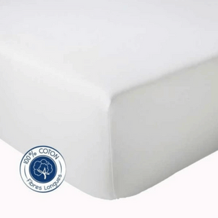 Drap Housse Coton Bonnet 23 Cm Fabriqué En France - 180x190 Cm - Blanc