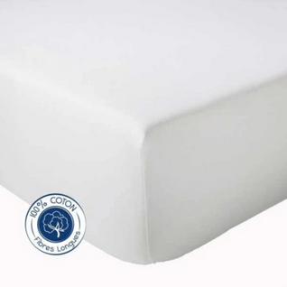 Drap Housse Uni Bonnet 30 Cm 100% Coton - 180x190 Cm - Blanc