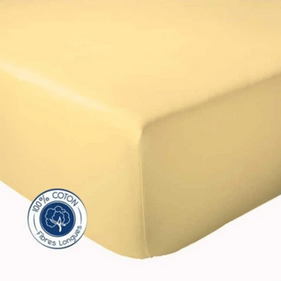 Drap Housse Coton Bonnet 23 Cm Fabriqué En France - 160x190 Cm - Jaune