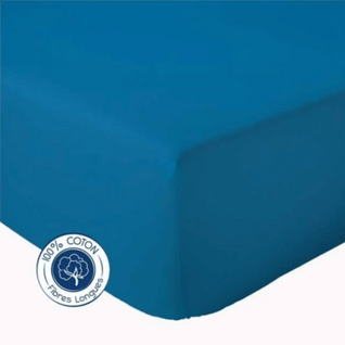 Drap Housse Uni Bonnet 30 Cm 100% Coton - 90x190 Cm - Bleu Encre