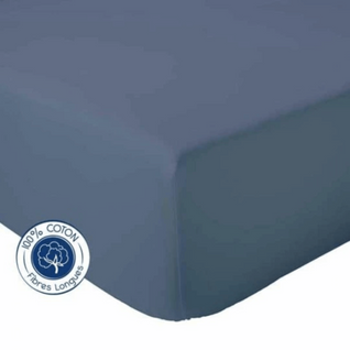 Drap Housse Coton Bonnet 23 Cm Fabriqué En France - 160x190 Cm - Bleu Marine