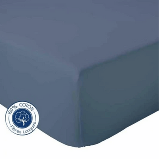 Drap Housse Uni Bonnet 30 Cm 100% Coton - 140x190 Cm - Bleu Marine