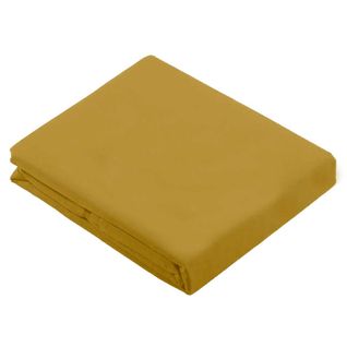 Drap Plat Uni En 100 % Coton - 240x310 Cm - Jaune Moutarde