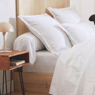 Drap Housse 100% Satin Blanc 180x200 Cm