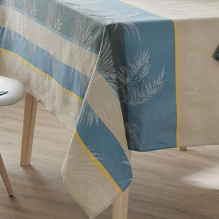 Nappe Ovale Tropicale à Jacquard Enduit - Ovale 170x300 Cm - Bleu Azur