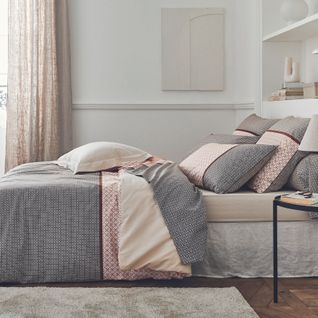 Drap Plat En Percale Au Style Graphique - 180x290 Cm - Gris Clair
