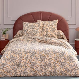 Parure De Lit 3 Pièces Flanelle Feuillage Housse + Taies - 200x200 Cm - Gris