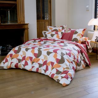Parure De Lit 2 Pièces Percale De Coton Géométrique Housse + Taie - 140x200 Cm - Bordeaux