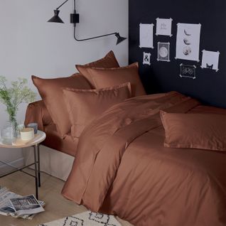 Housse De Couette Satin De Coton Uni - 140x200 Cm - Marron Foncé