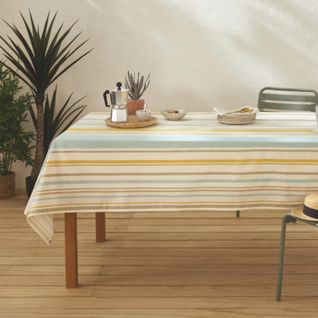 Nappe Carrée Coton Enduit Rayures Basque - 170x170 Cm - Bleu