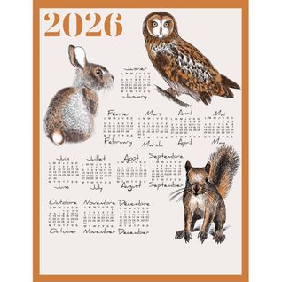 Torchon Calendrier 2026 Animaux Du Jardin Coton - 46x60 Cm - Marron Clair