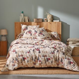 Parure De Lit 2 Pièces Flanelle De Coton à Montagne Housse + Taie - 140x200 Cm - Beige