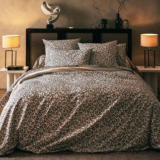Parure De Lit 3 Pièces Percale De Coton Léopard Housse + Taies - 200x200 Cm - Beige