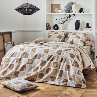 Parure De Lit 3 Pièces Coton Graphique Housse + Taies - 200x200 Cm - Marron Clair